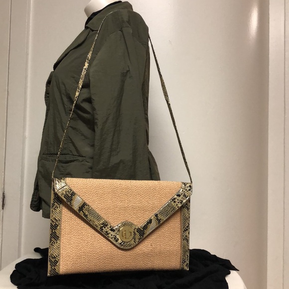 Handbags - Paper Straw Snakeskin Shoulder Crossbody Envelope Clutch Bag 13”x 8”x1”